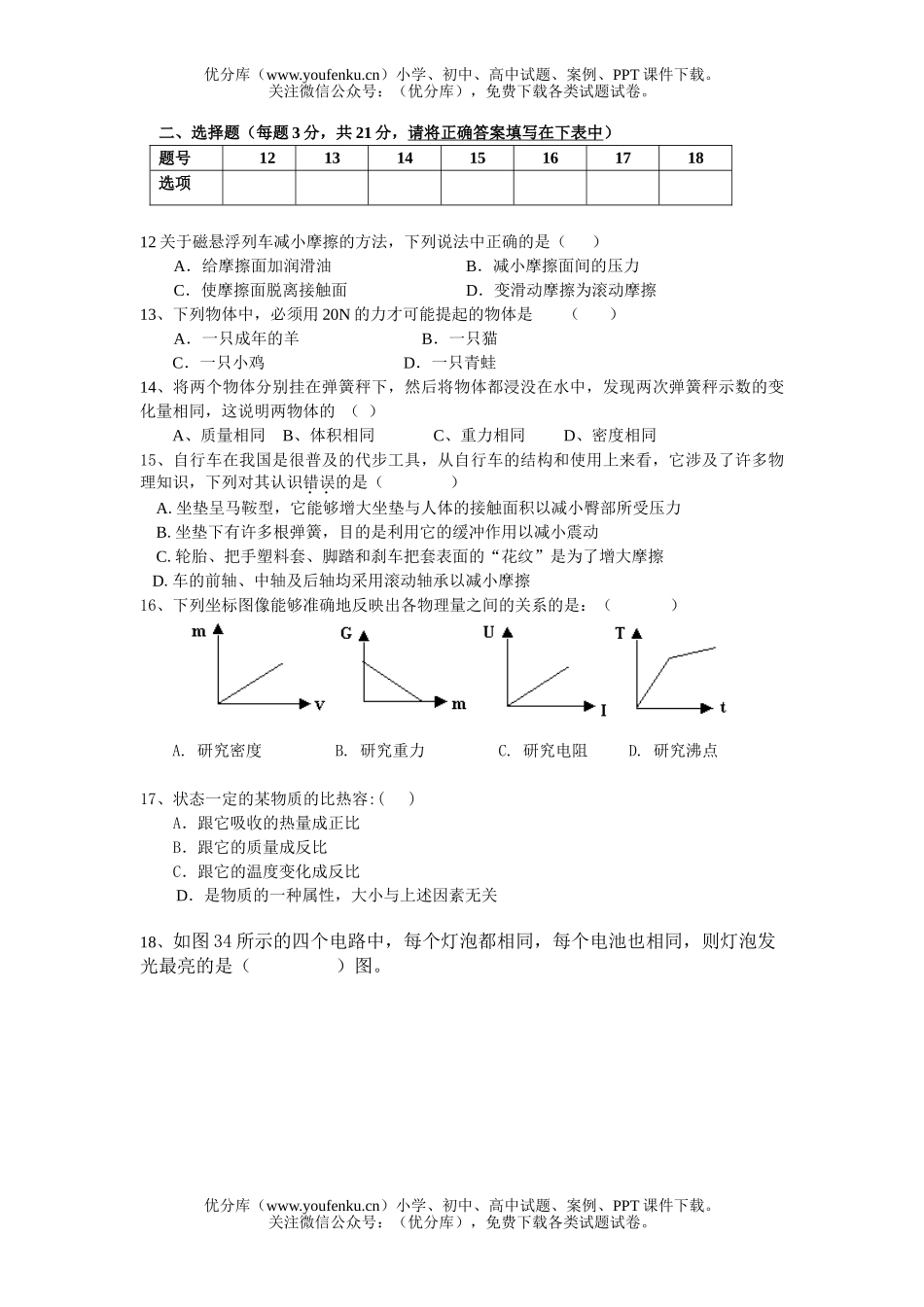 初中物理中考中考模拟1试卷_第1页
