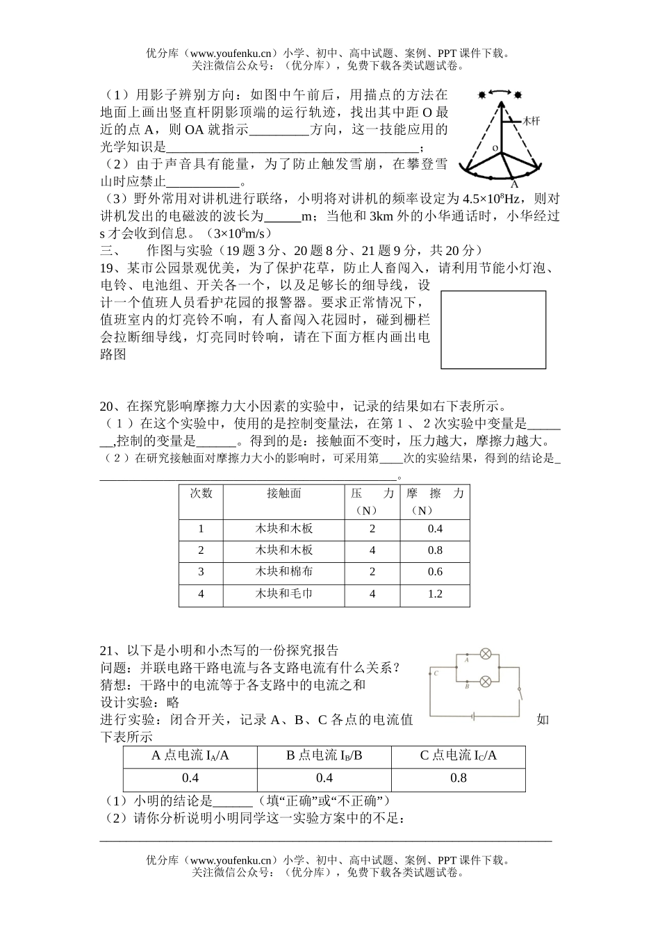 初中物理中考招生考试卷_第3页