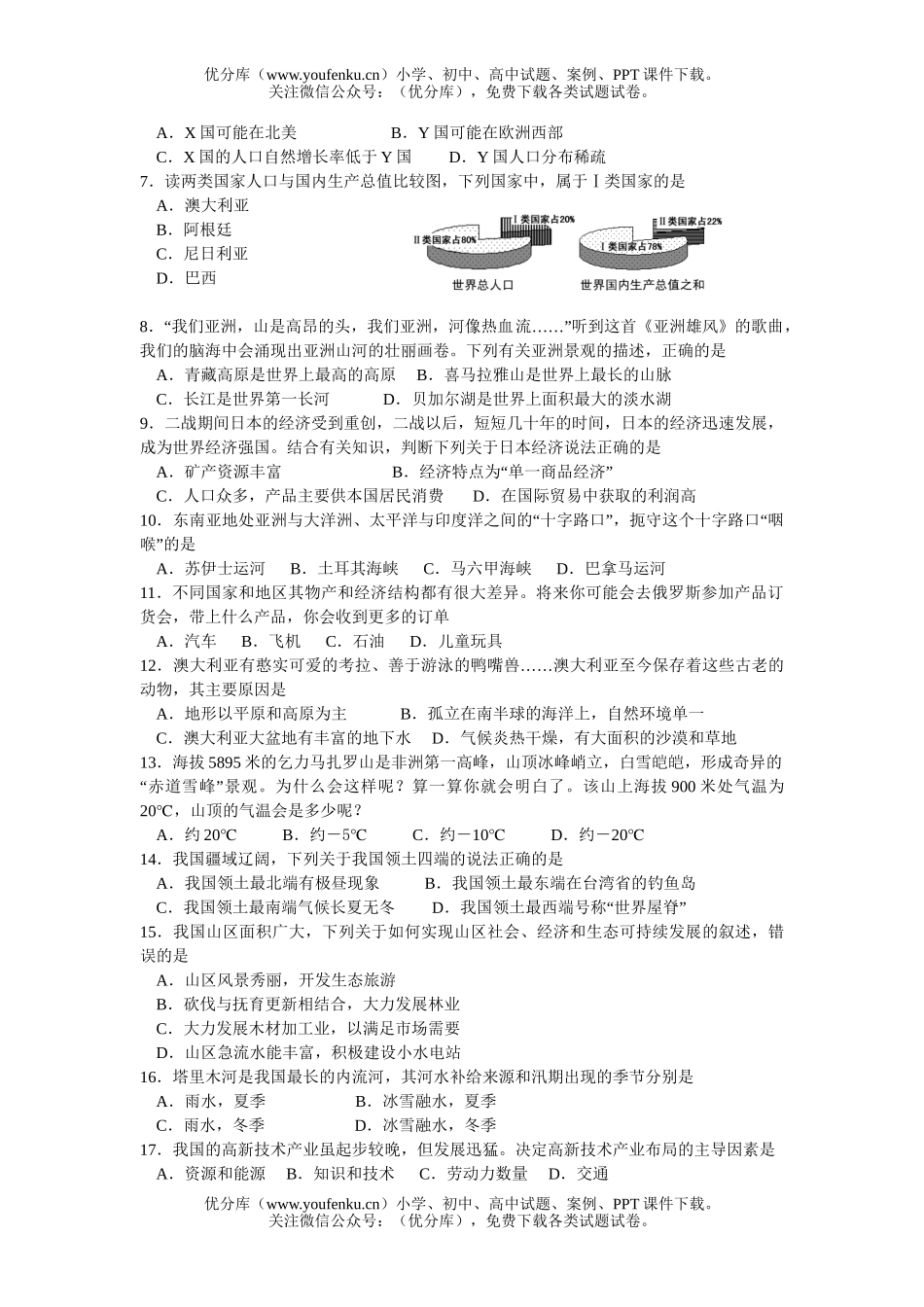 初中地理中考毕业学业考试1试卷_第2页