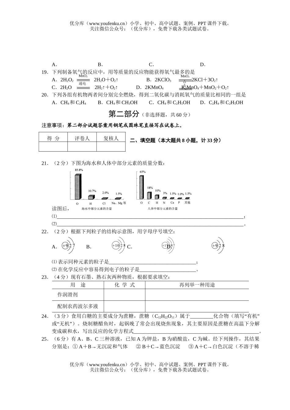 初中化学考盐城市阶段教育招生统一考试卷_第2页