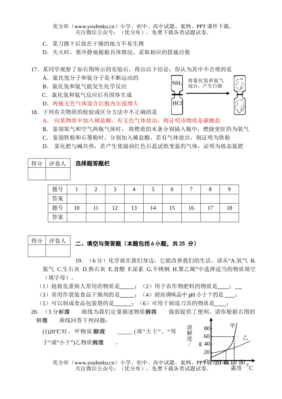 初中化学考徐州市毕业、升学考试卷_第3页