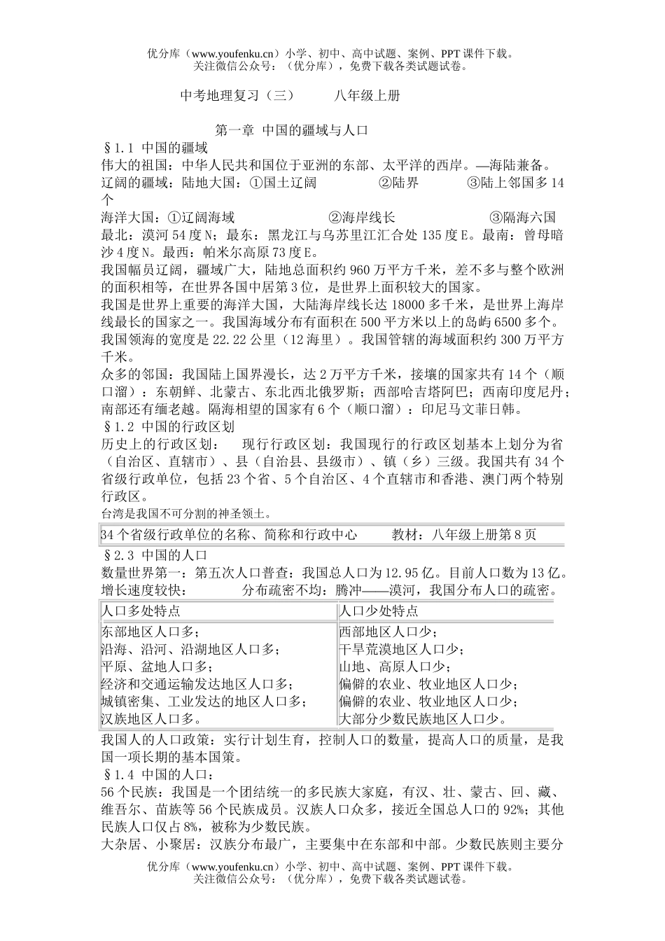 初中地理中考湘教版中考复习上册练习试卷_第1页