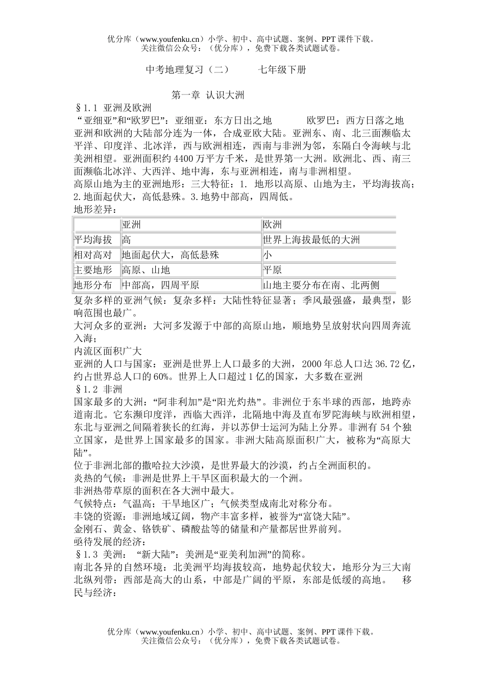 初中地理中考湘教版中考复习下册练习试卷_第1页