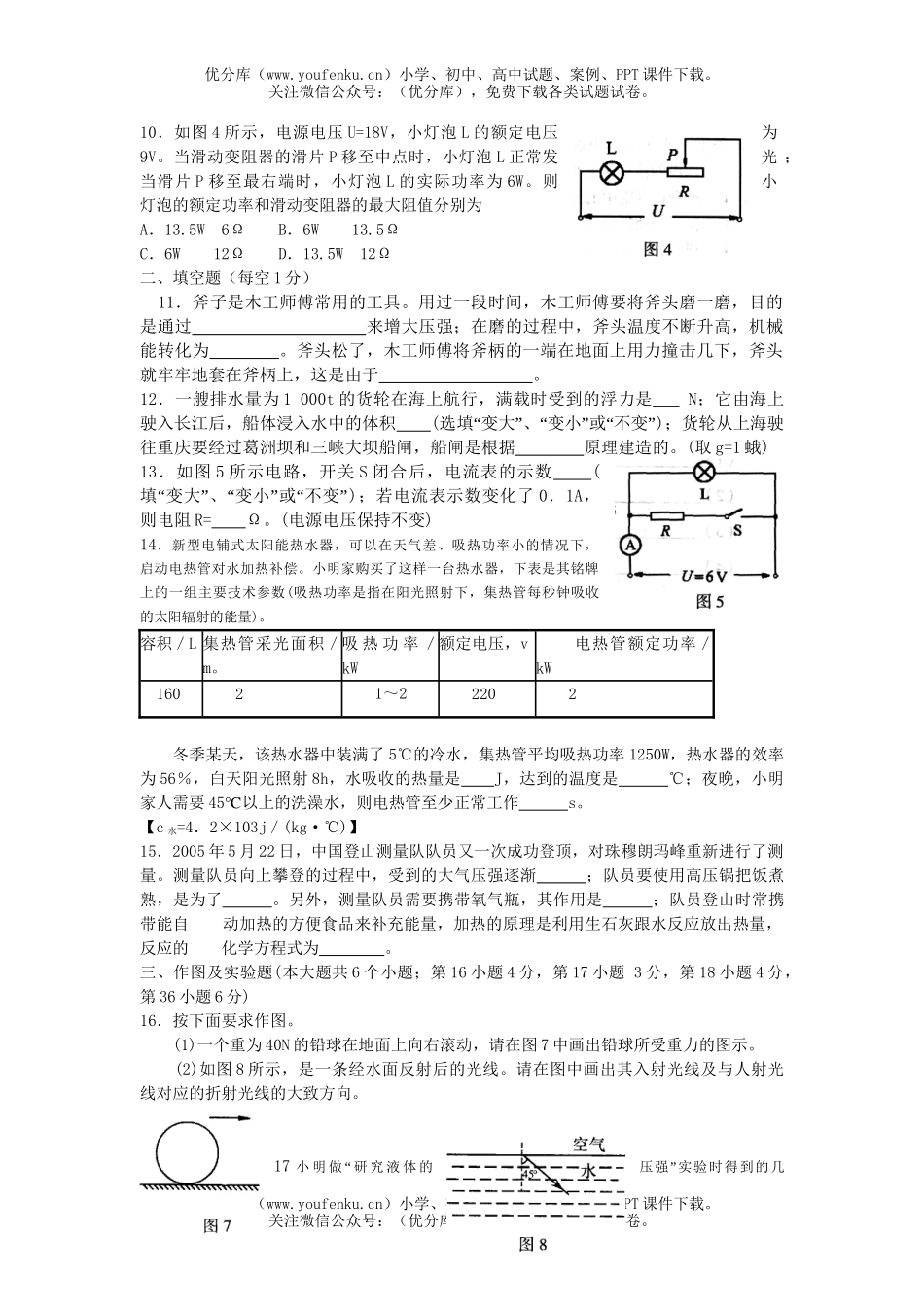 初中物理中考中考河北理综部分试卷_第2页