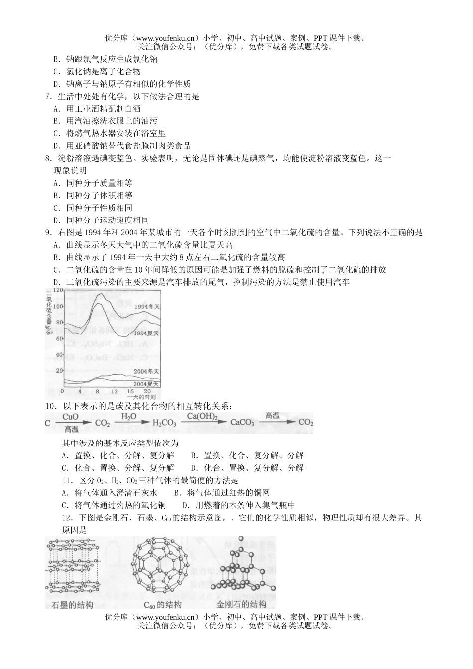 初中化学考南通市中等学校招生考试及答案试卷_第2页