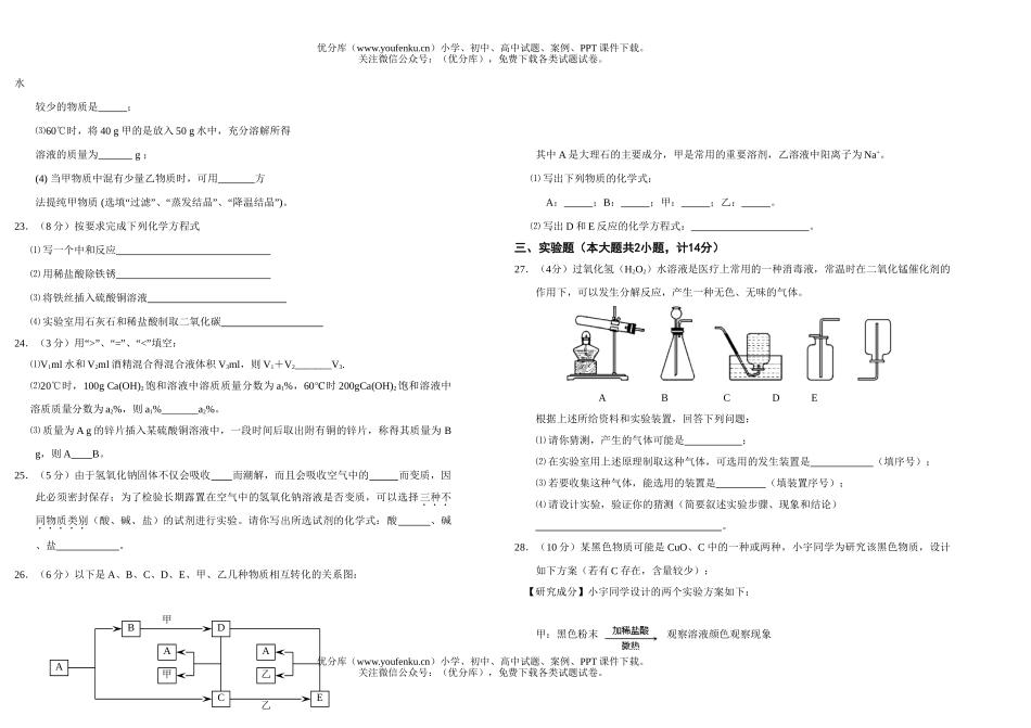初中化学考中考模拟考试卷_第3页