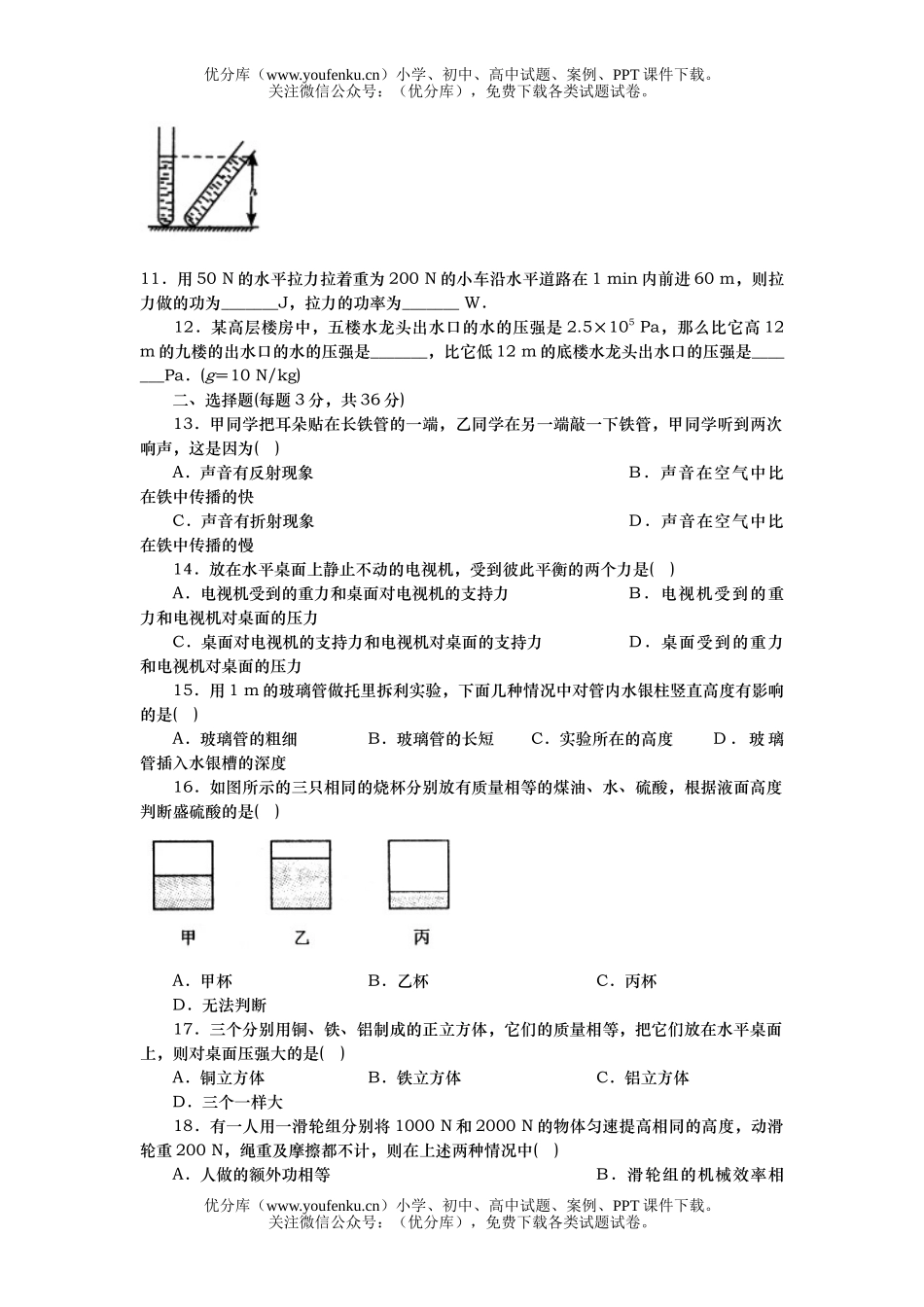 初中物理中考中考复习专题训练试卷_第2页