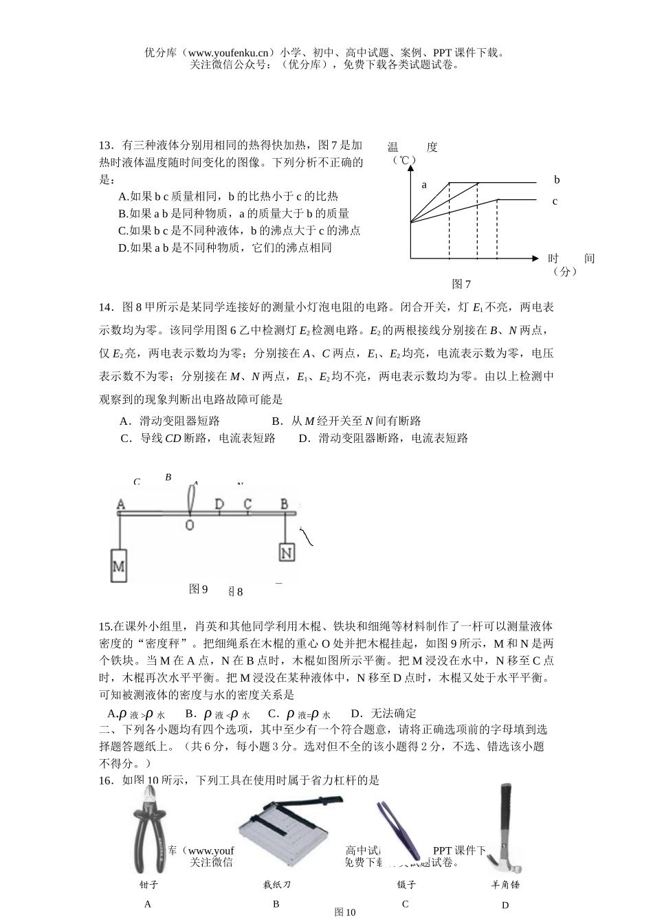 初中物理中考高级中等学校招生模拟考试卷_第2页