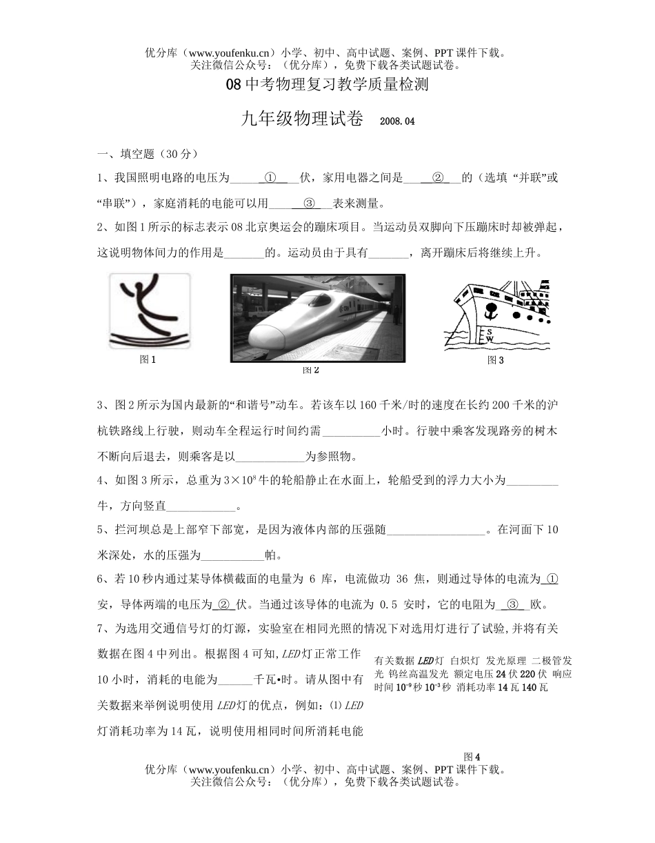 初中物理中考08中考复习教学质量检测试卷_第1页