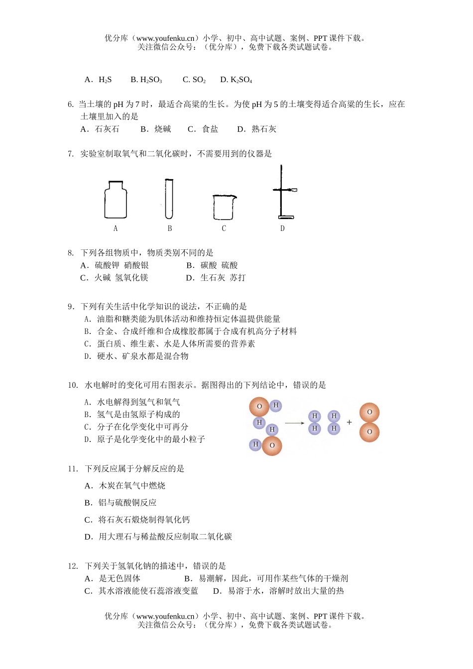 初中化学考毕业班综合测试卷_第2页