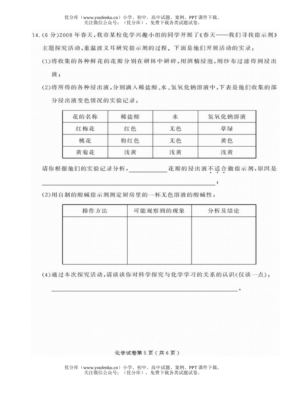 初中化学考08年芜湖市毕业生学业考试卷_第3页