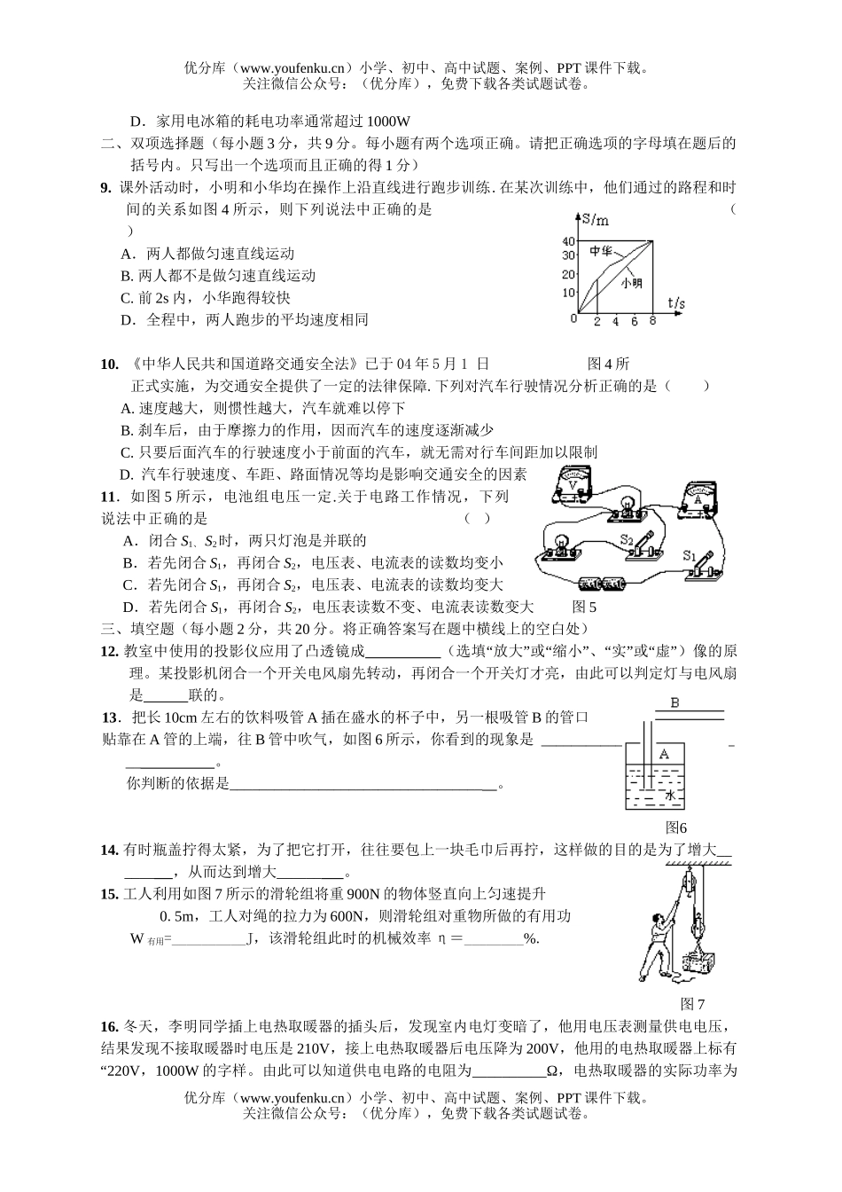 初中物理中考中考模拟5试卷_第2页