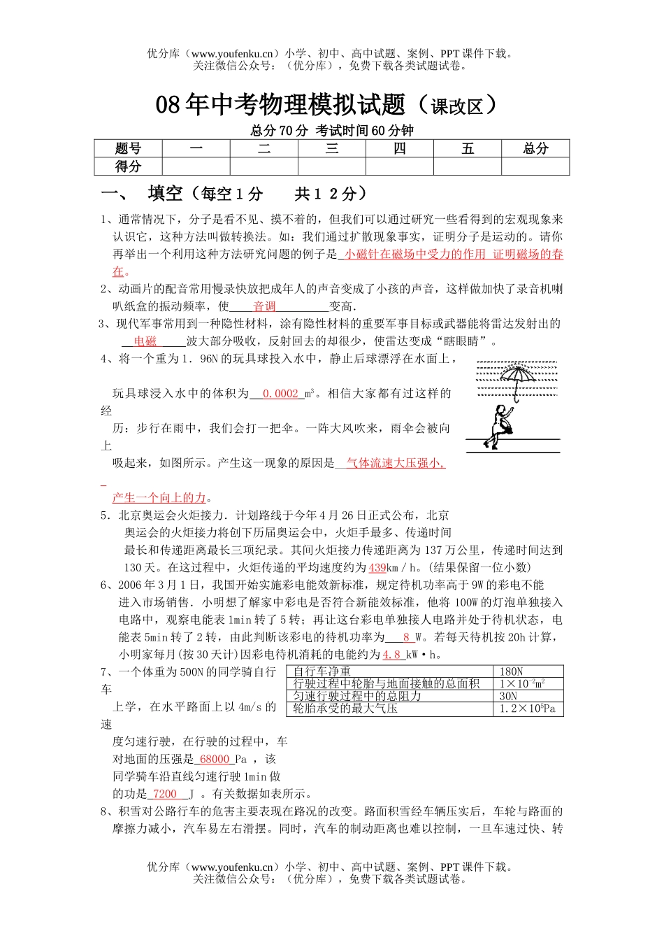 初中物理中考08年中考模拟试卷_第1页
