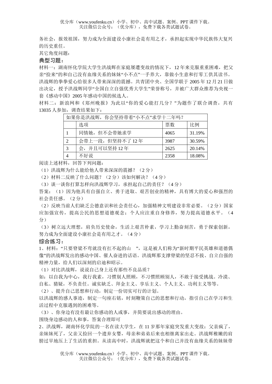 初中政治中考中考专题(十六)震撼心灵的榜样试卷_第2页