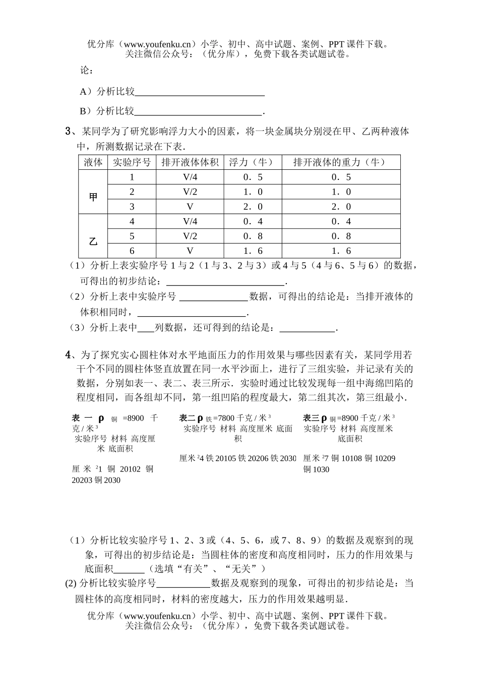 初中物理中考中考复习表格分析专题试卷_第2页