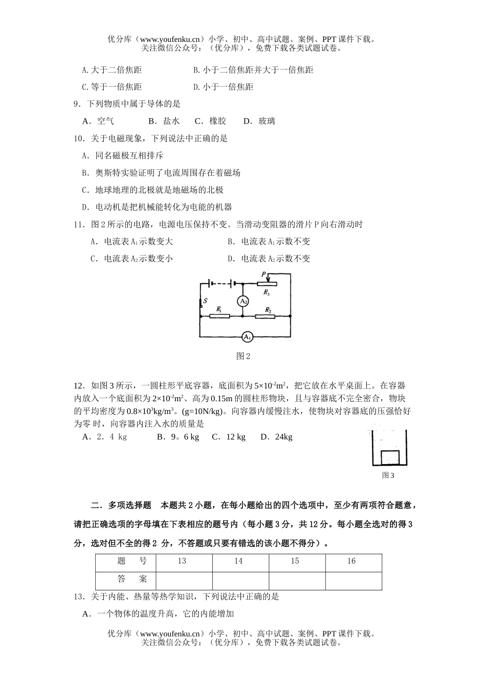 初中物理中考08届中考第一次模拟练习试卷_第2页