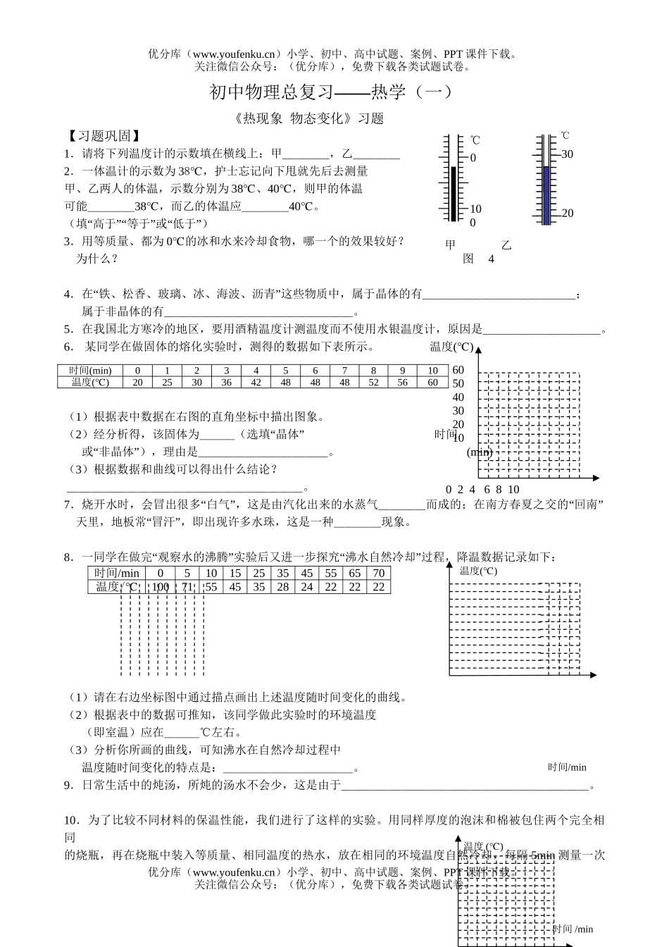 初中物理中考中考热学复习单元测试卷_第1页