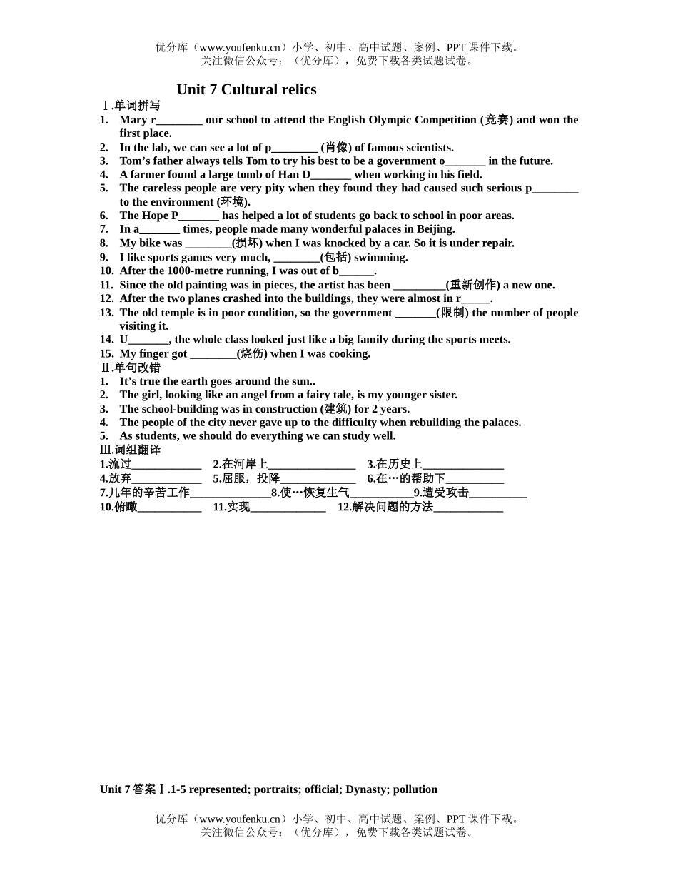 高中一年级英语下学期复习资料单词拼写试卷_第1页