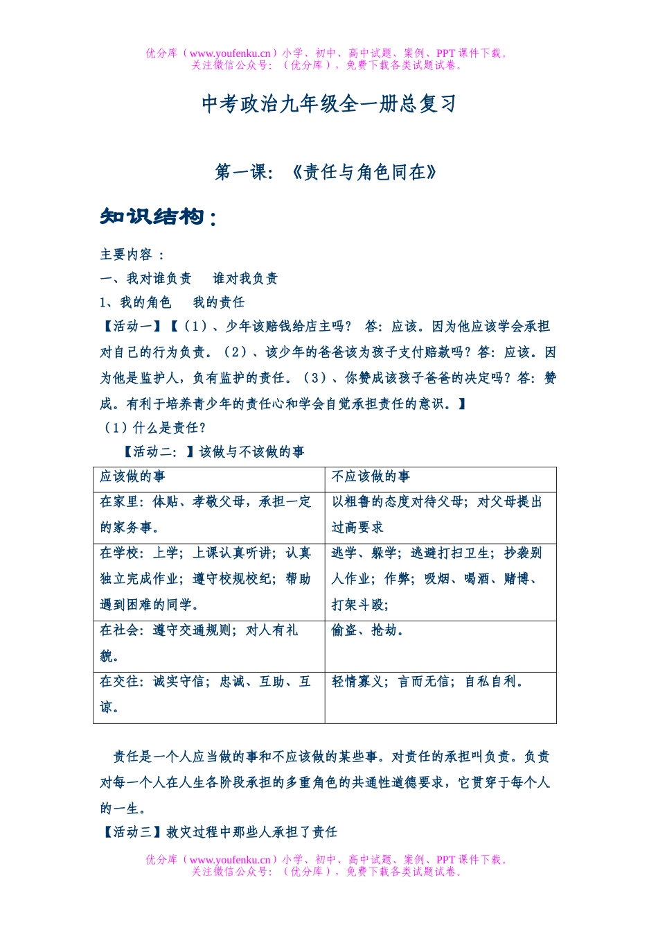 初中政治中考中考全一册总复习试卷_第1页