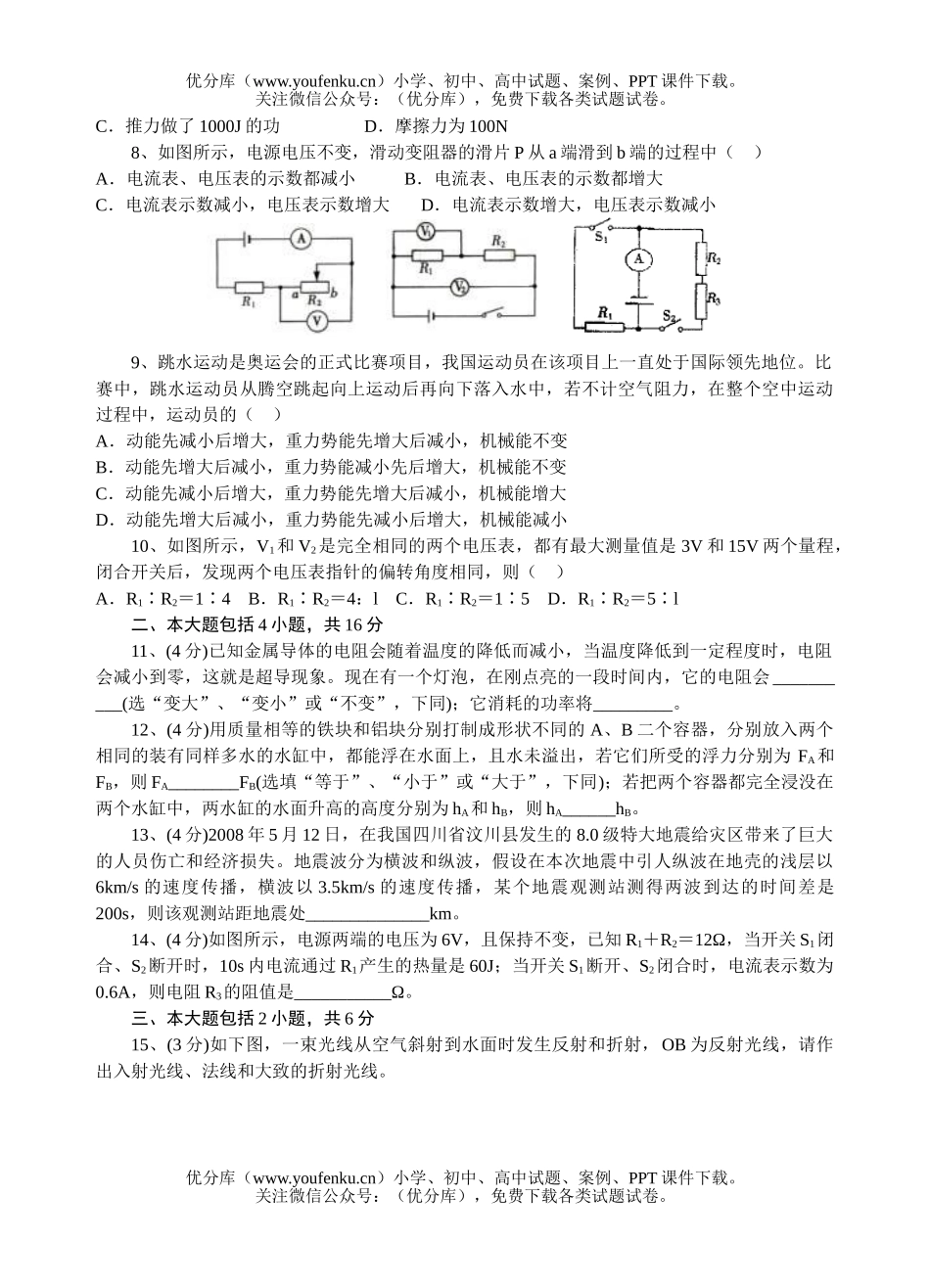 初中物理中考08年荆州市毕业生升学考试卷_第2页