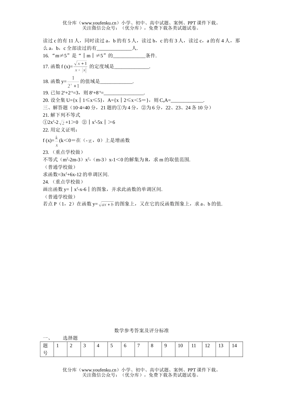 高中一年级数学西安理工附中试卷_第2页