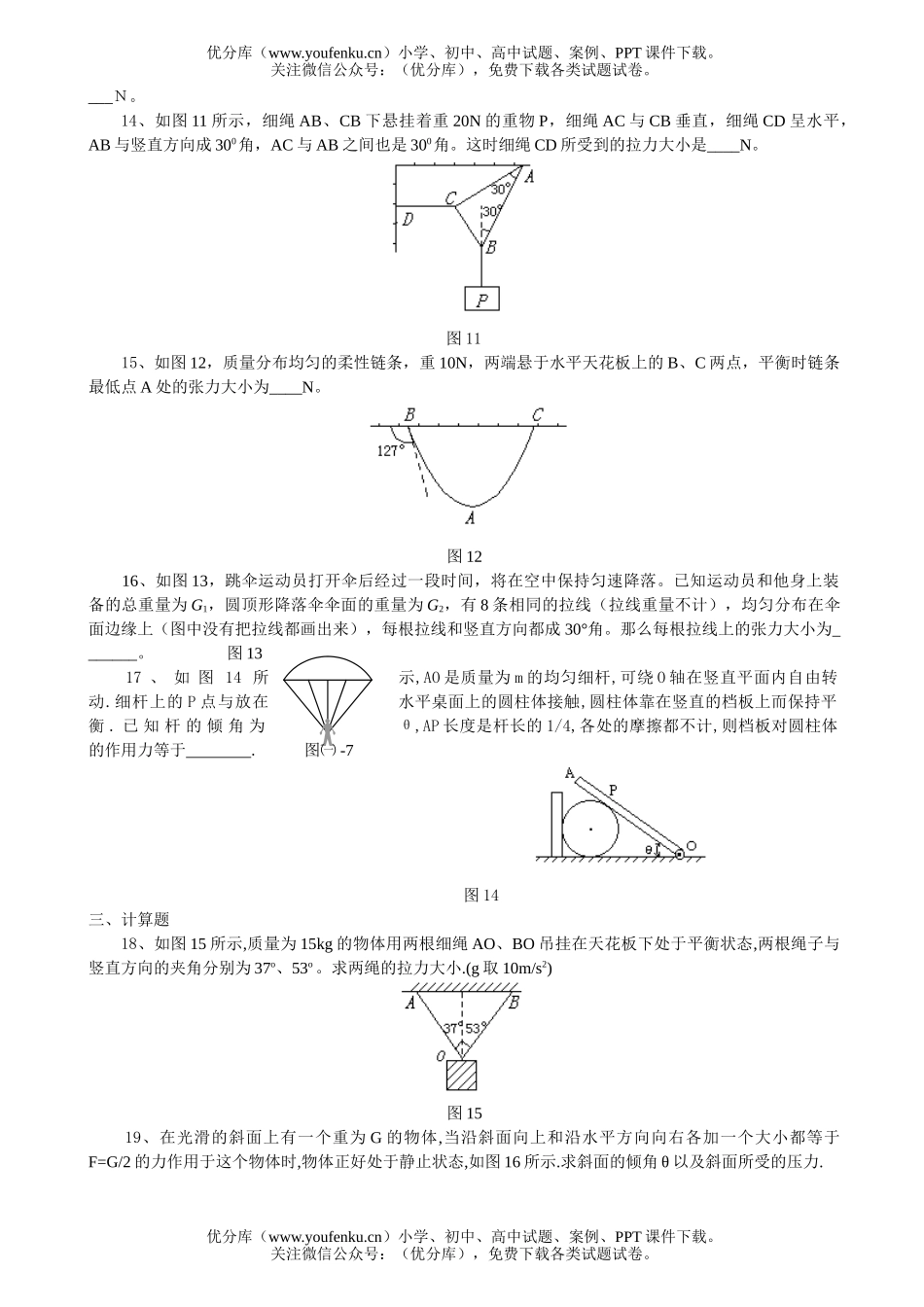 高中一年级物理《力、物体的平衡》检测题试卷_第3页