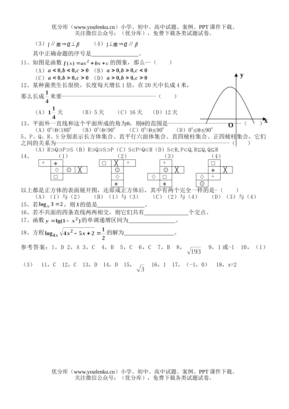 高中一年级数学希望杯训练五试卷_第2页