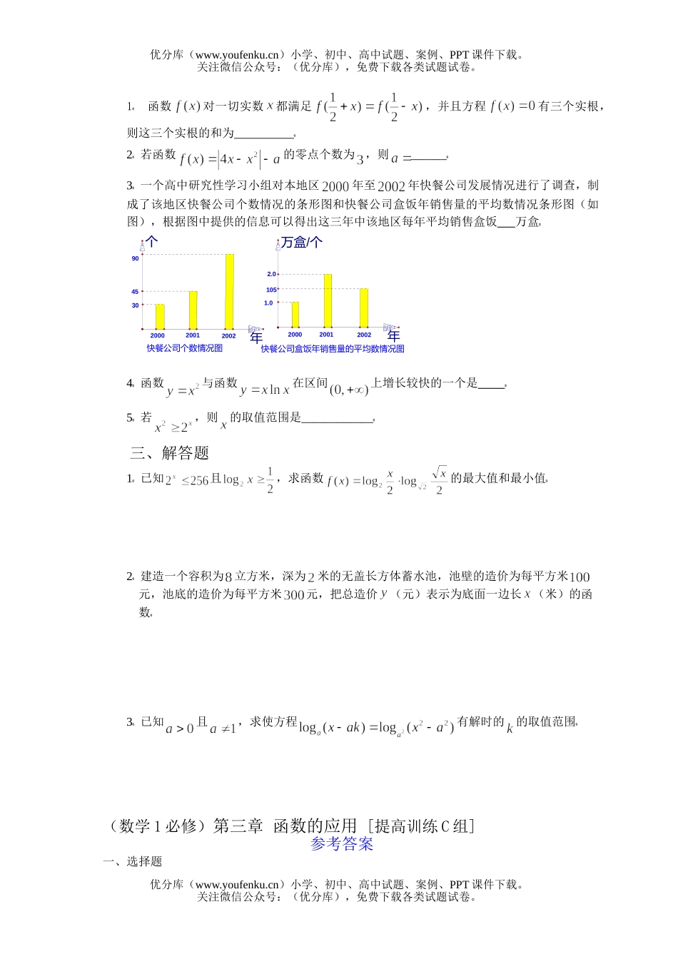 高中一年级数学函数的应用提高训练试卷_第1页