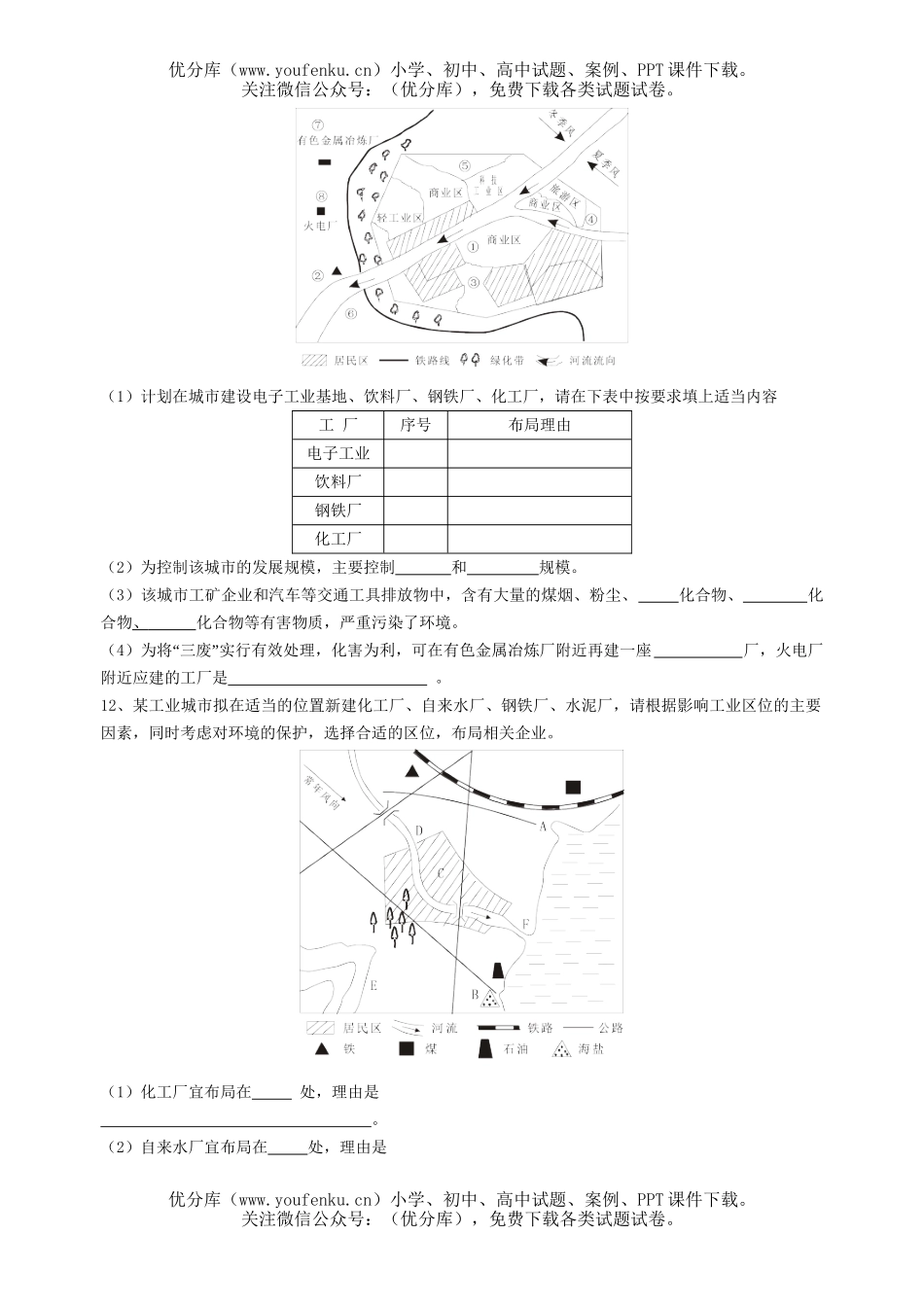 高中一年级地理工业区位因素与工业地域联系复习题试卷_第2页