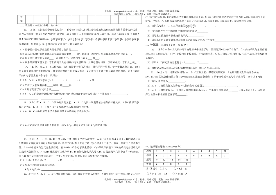 高中一年级化学下学期第一次考试卷_第2页