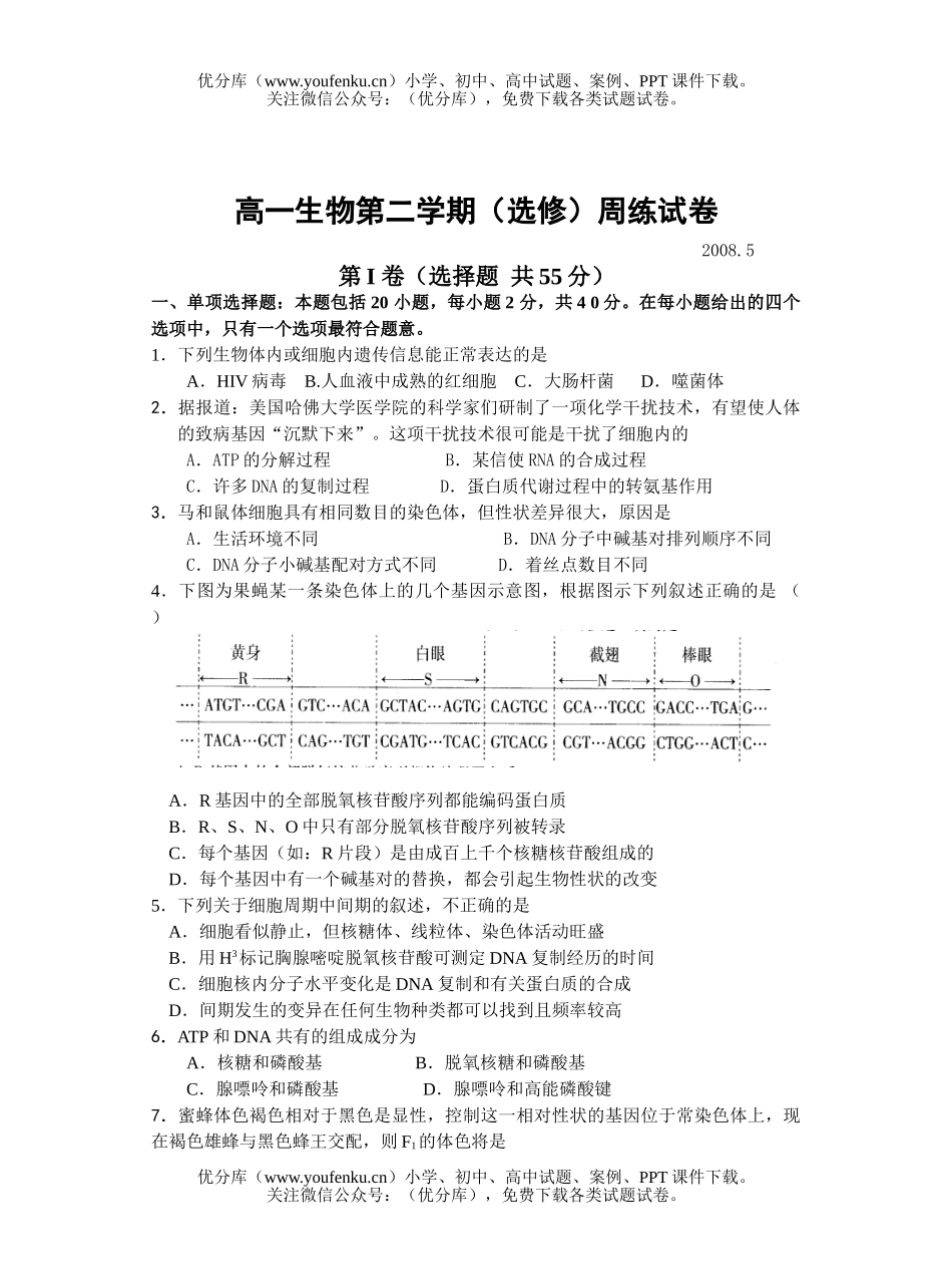 高中一年级生物第二学期(选修)周练试卷_第1页