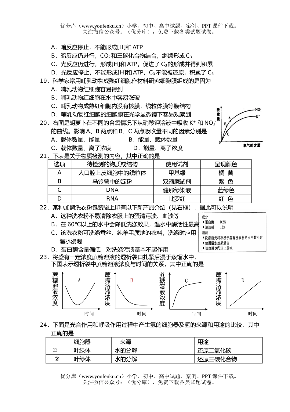 高中一年级生物阶段性测试卷_第3页