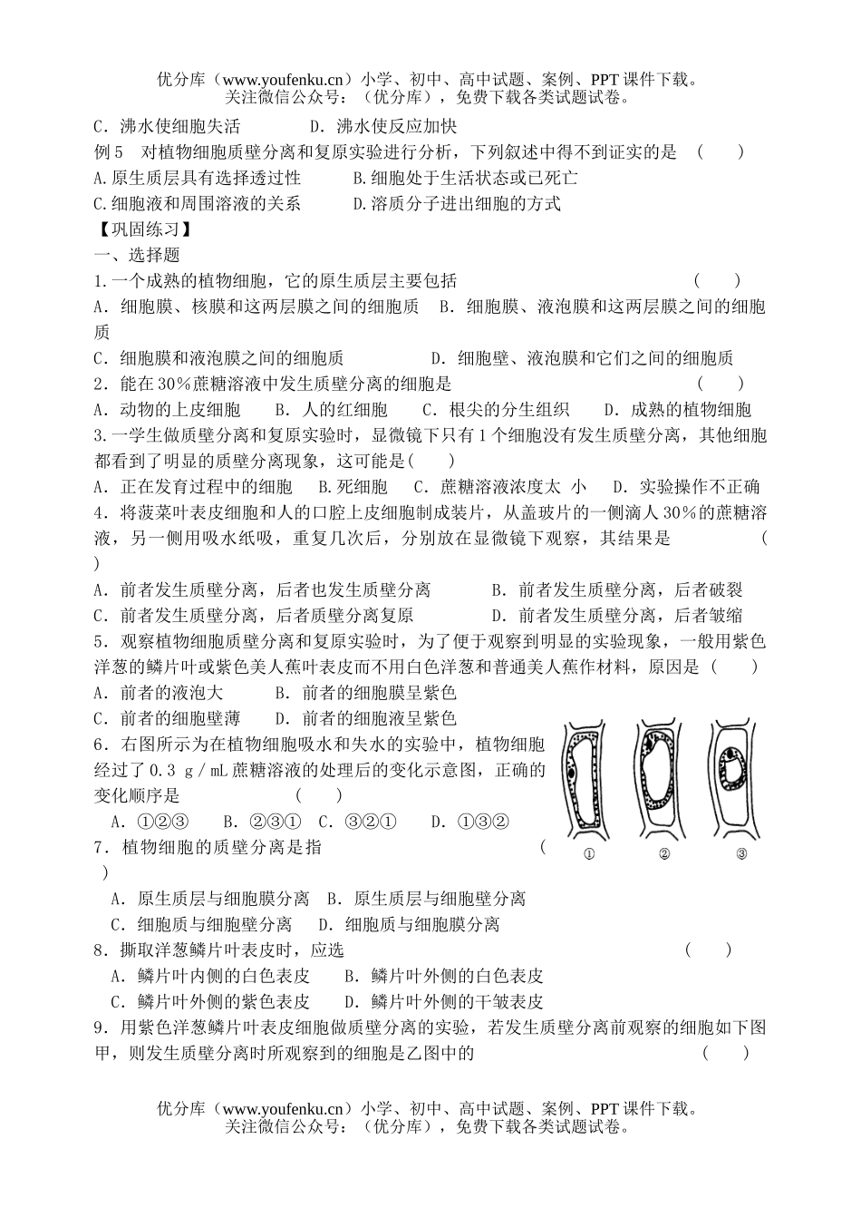 高中一年级生物物质跨膜运输的实例测试2试卷_第2页