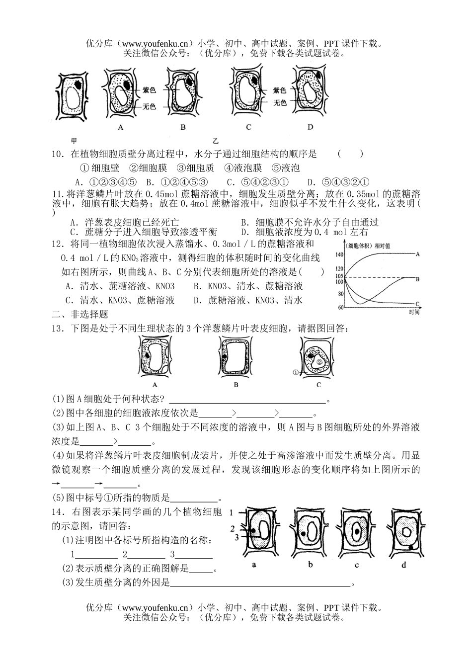 高中一年级生物物质跨膜运输的实例测试2试卷_第3页