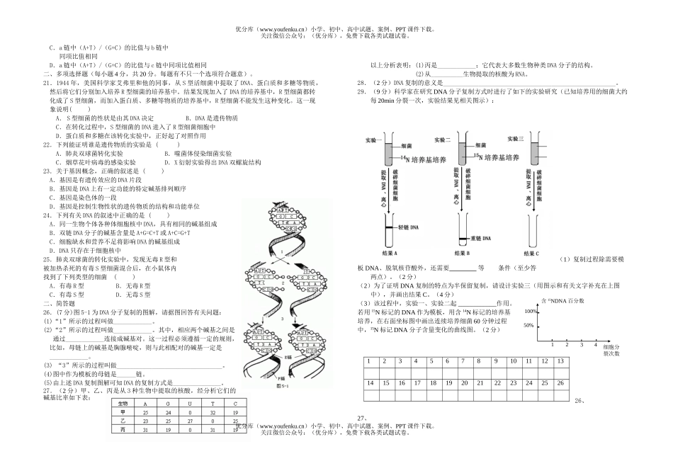高中一年级生物基因的本质单元检测试卷_第2页