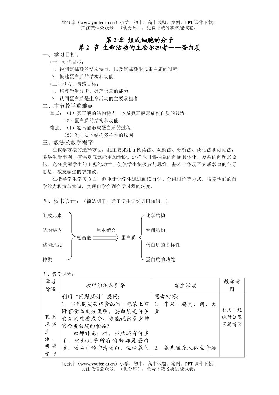 高中一年级生物蛋白质教案试卷_第1页