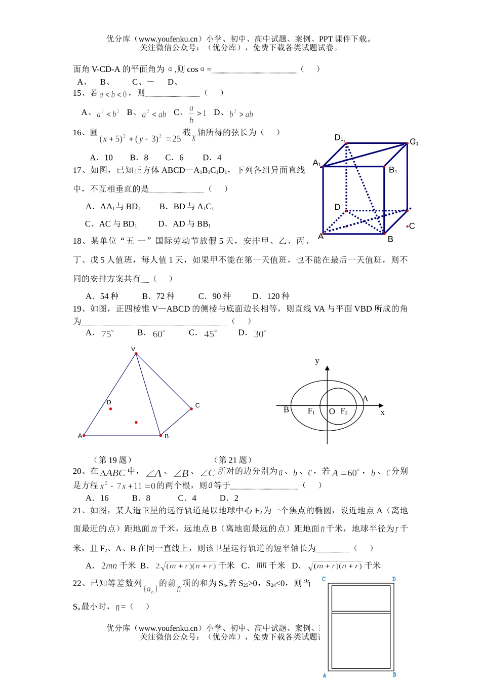 高中二年级数学第二学期期中无答案试卷_第2页