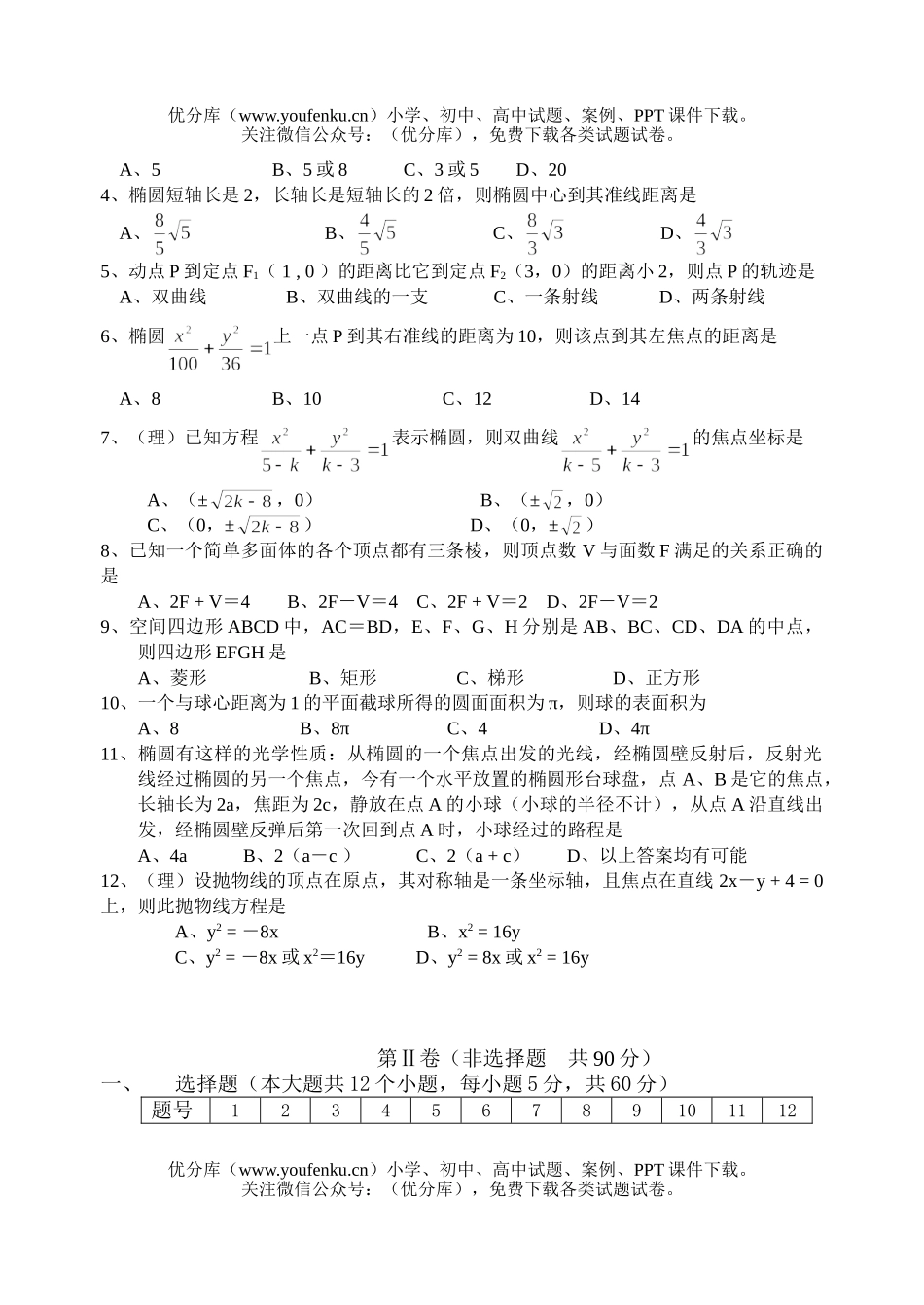 高中二年级数学四川省遂宁市高2007级第三学期期末学科知识检测 (理科)试卷_第2页