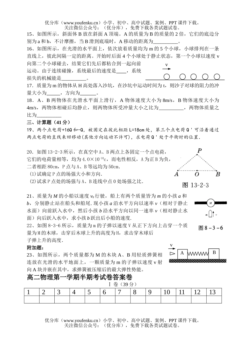 高中二年级物理第一学期半期考试卷_第3页