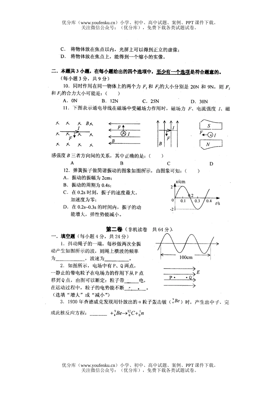 高中二年级物理会考7试卷_第2页