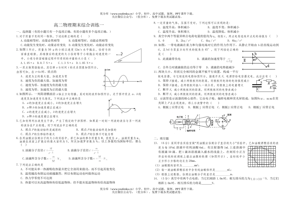 高中二年级物理期末综合训练一试卷_第1页