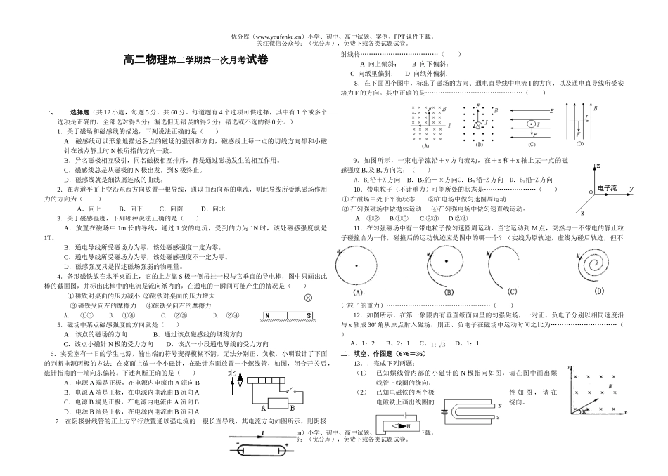 高中二年级物理第二学期第一次月考.试卷_第1页