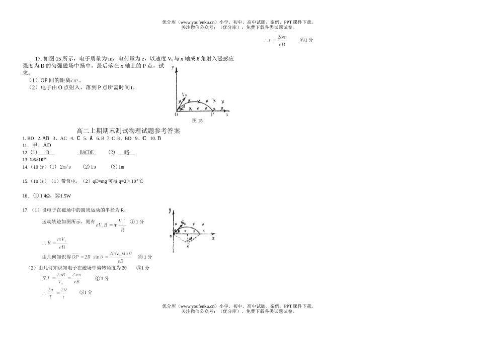 高中二年级物理上期期末测试(B)试卷_第3页