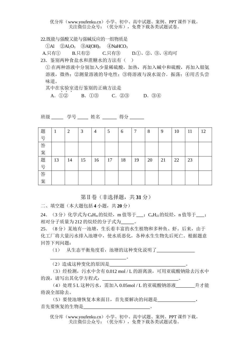 高中二年级化学学业水平测试模拟4试卷_第2页