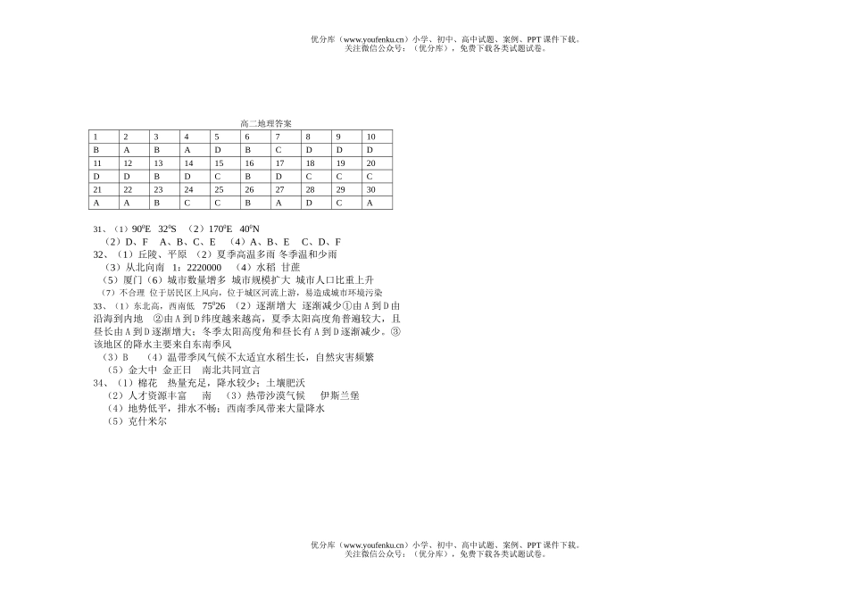 高中二年级地理2007学年度第一学期期中考试卷_第3页