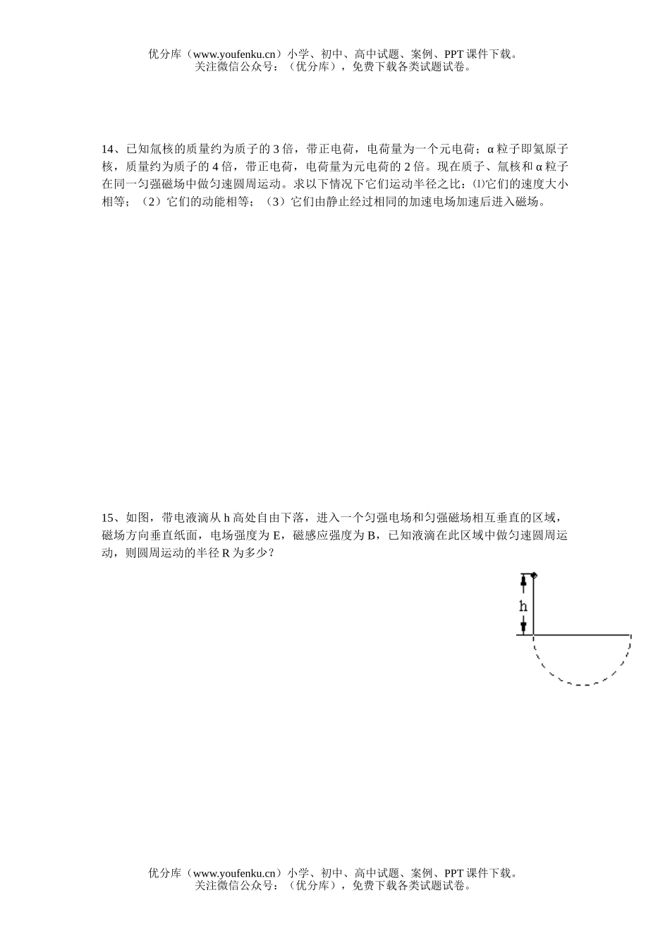 高中二年级物理级磁场寒假作业试卷_第3页
