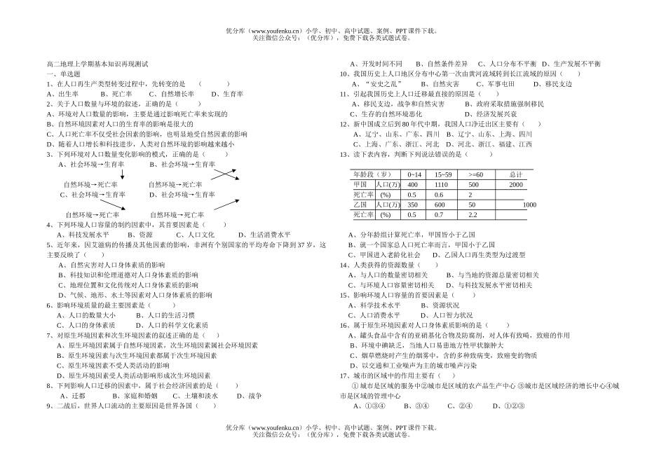 高中二年级地理上学期基本知识再现试卷_第1页