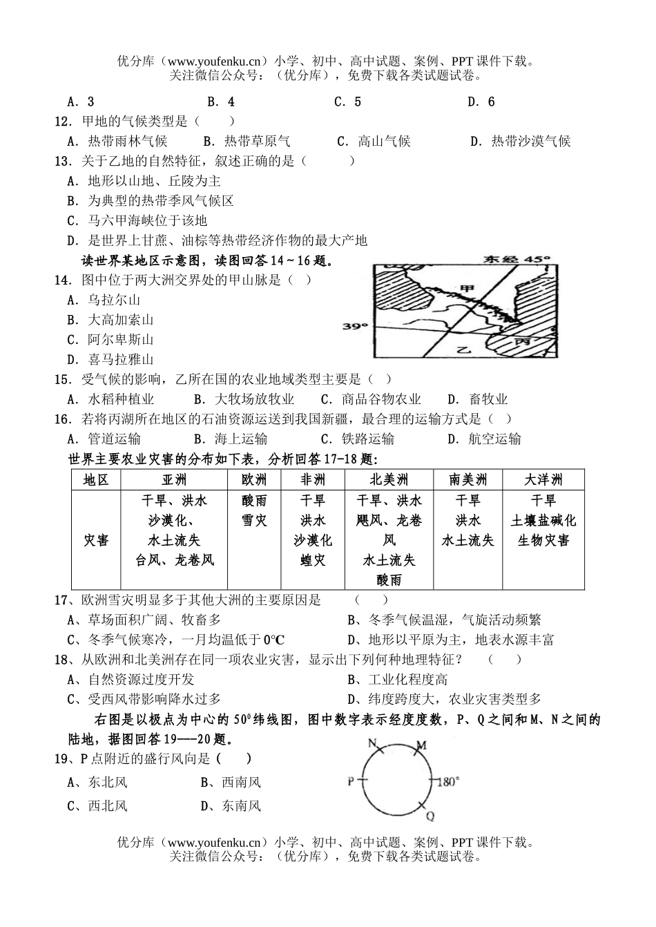 高中二年级地理世界综合训练4试卷_第2页
