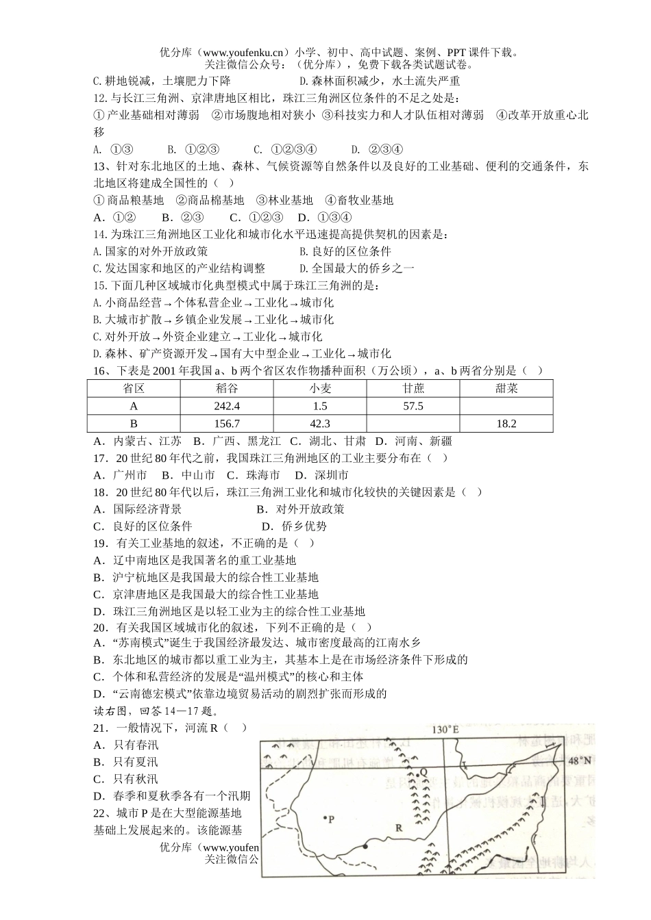 高中二年级地理必修3第四章测试卷_第1页