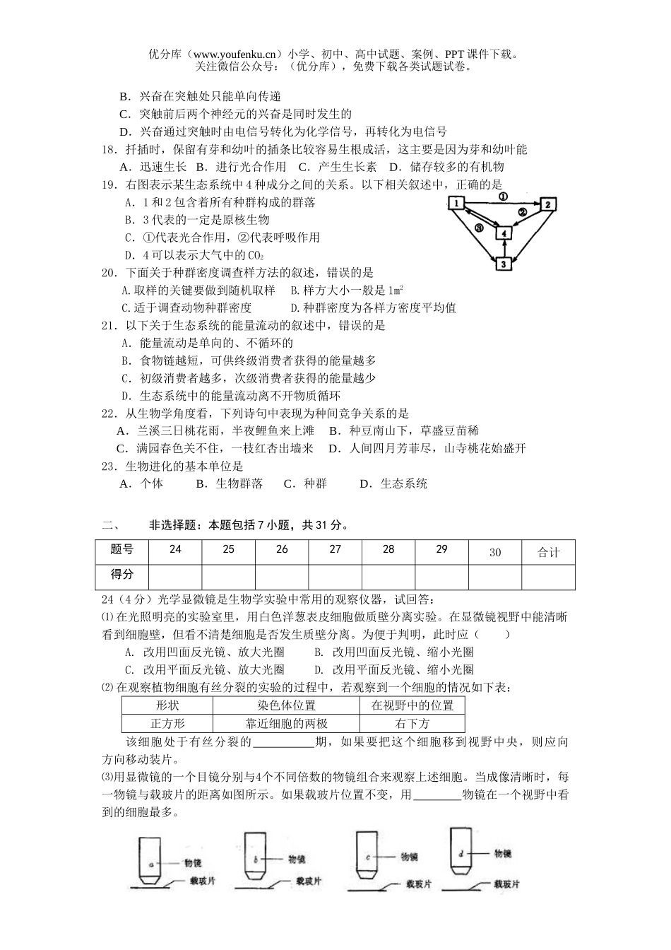 高中二年级生物学业水平测试模拟考试1试卷_第3页